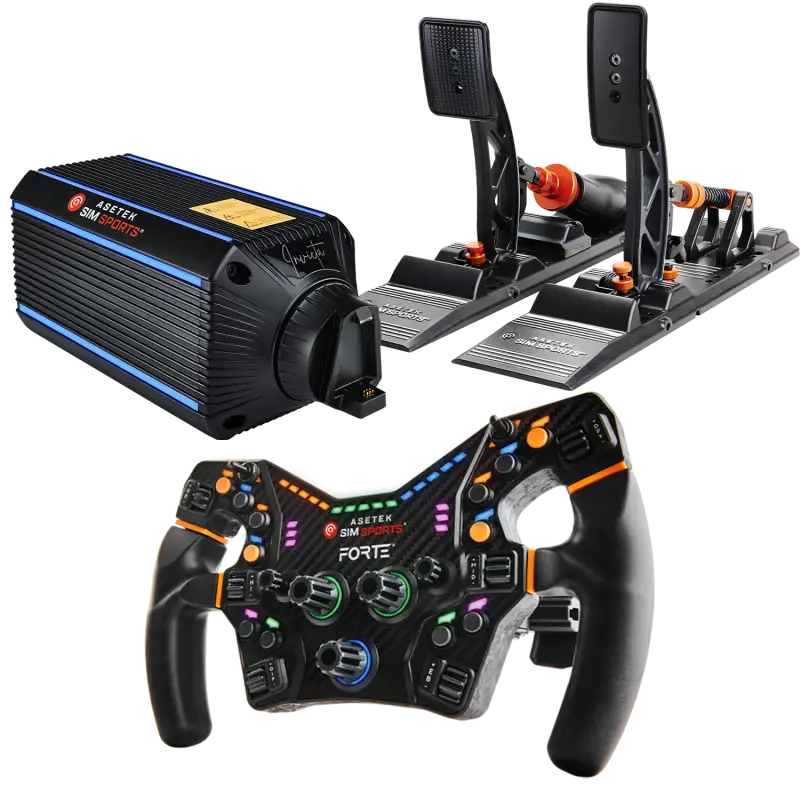 Asetek SimSports Invicta 27Nm Passo diretto + ruota Forte e pedali serie S Bundle