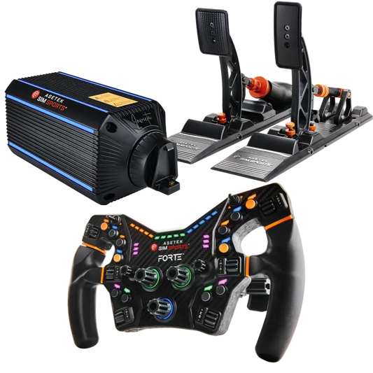 Asetek SimSports Invicta 27Nm Passo diretto + ruota Forte e pedali serie S Bundle