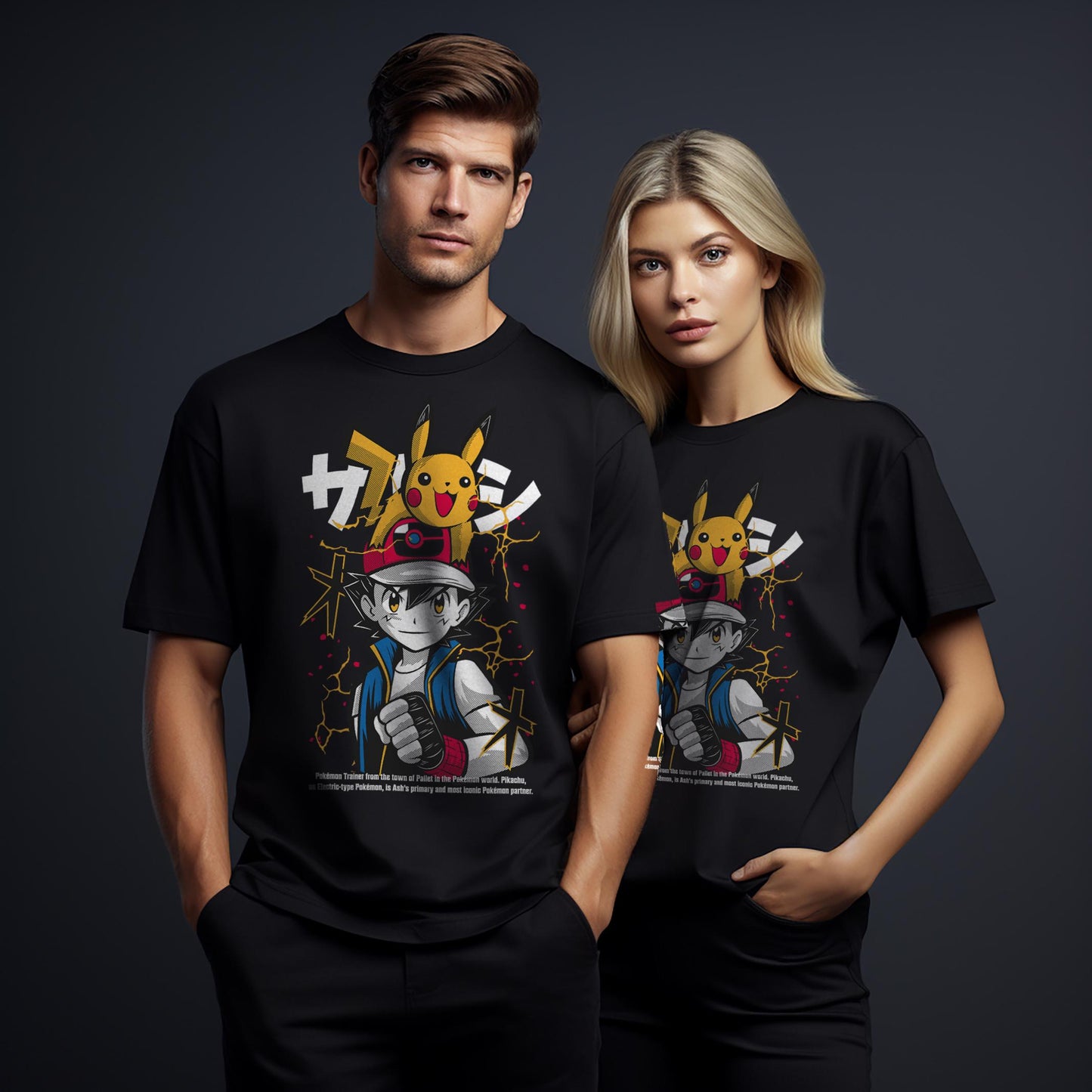 T-Shirt maglietta FanArt Ash e Pikachiu Manga Videogames Film SerieTV Music