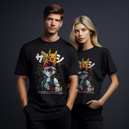 T-Shirt maglietta FanArt Ash e Pikachiu Manga Videogames Film SerieTV Music